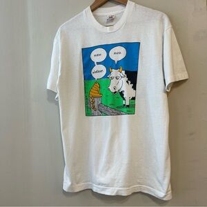 Vintage 90s Cat Cow Funny Cartoon T Shirt Size Large Made In USA Single Stitch